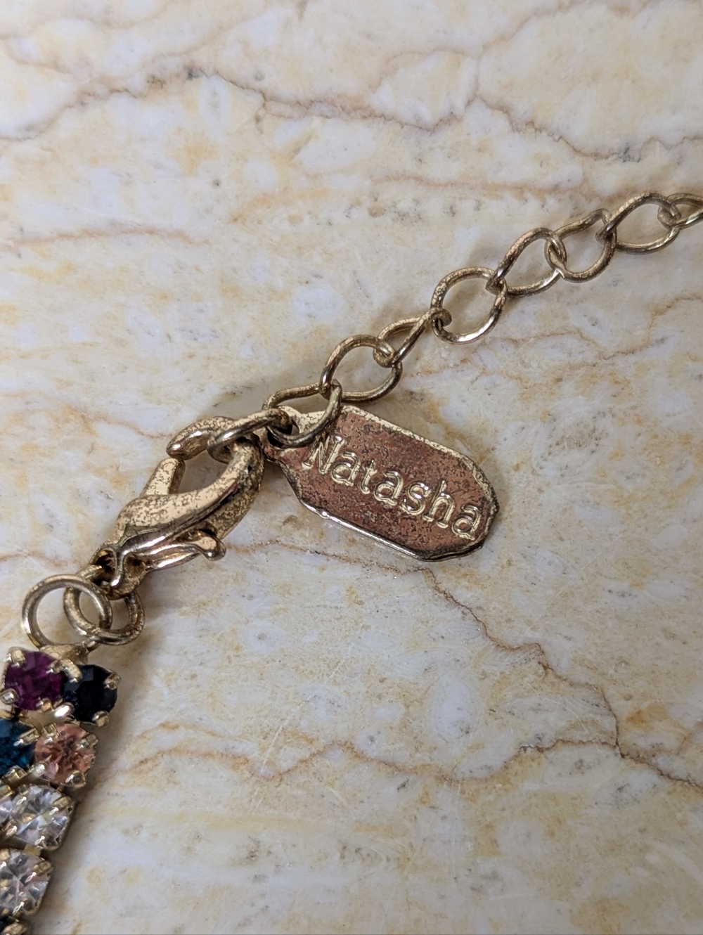 Vintage Natasha Couture Multi Color Rhinestone Gold Tone Bib Statement Necklace - Picture 5 of 8
